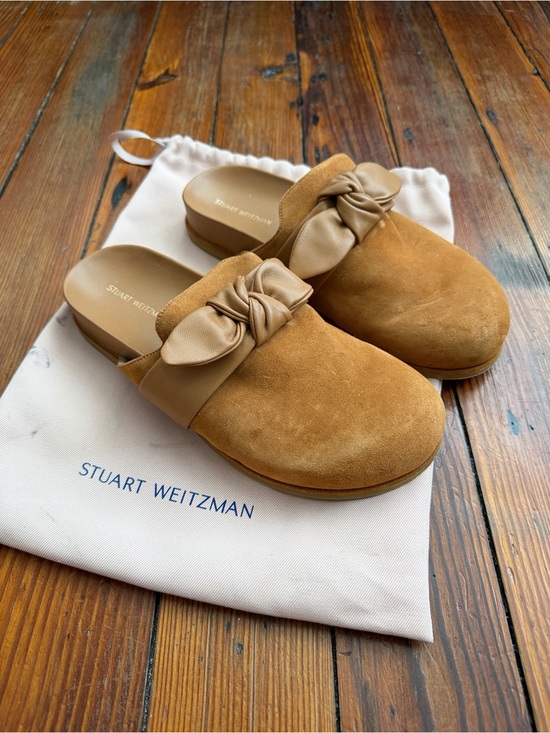 Stuart Weitzman Shoes - Stuart Weitzman Tan Suede Knot-Detail Slip-On Mules
